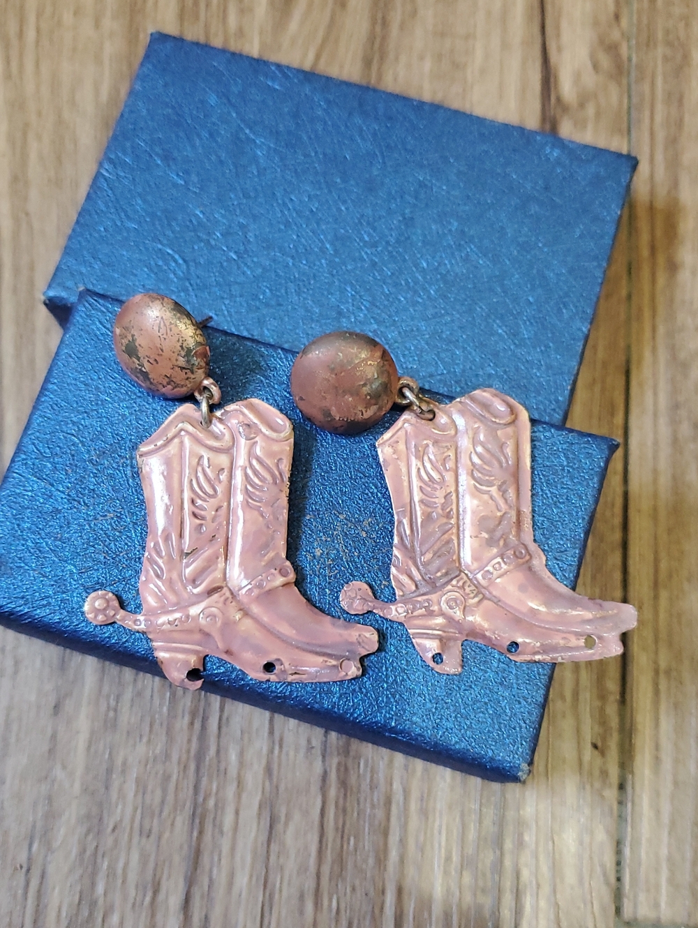 Cowboy Boot Dangle Earrings in Rose Gold Tone